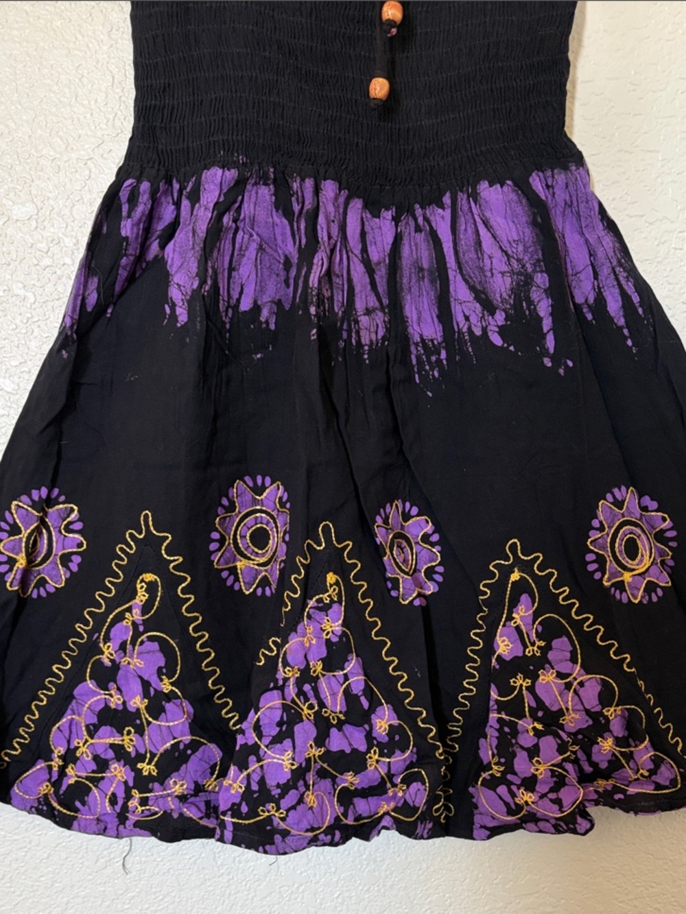 Black and Purple Embroidered Smocked Mini Dress - Picture 4 of 9